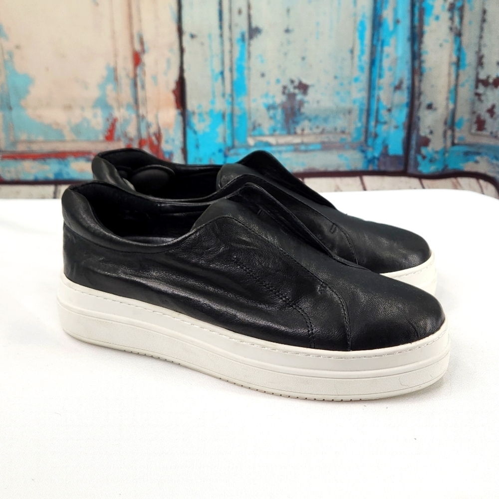 J Slides Noel‎ Platform Black Leather Laceless Sneakers